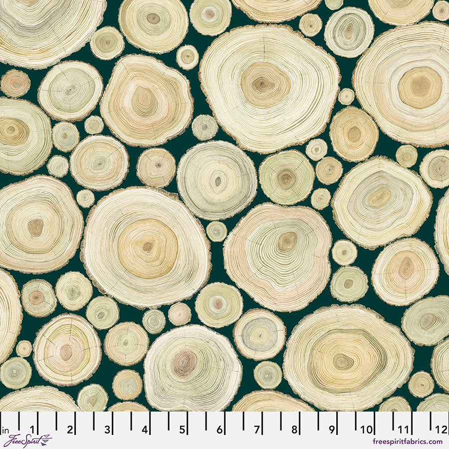 Woodland Blooms Alnwick Logs Sanderson Free Spirit Cotton Fabric