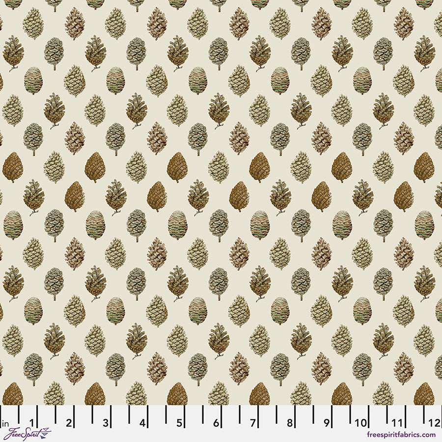 Woodland Blooms Pinecones Linen Sanderson Free Spirit Cotton Fabric