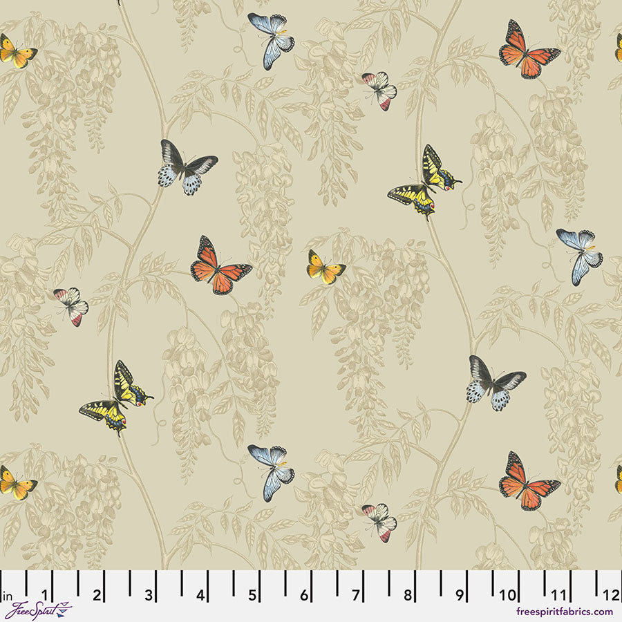 Woodland Blooms Wisteria & Butterfly Linen Sanderson Free Spirit Cotton Fabric