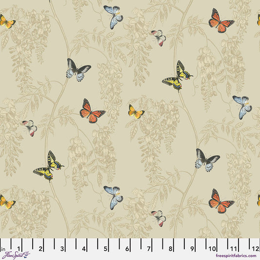 Woodland Blooms Wisteria & Butterfly Linen Sanderson Free Spirit Cotton Fabric