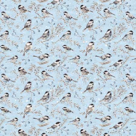 Woodland Frost Birds and Berries Blue Lisa Audit Wilmington Prints Quilting Fabric