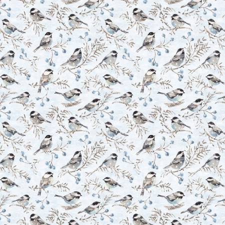 Woodland Frost Birds and Berries Light Blue Lisa Audit Wilmington Prints Cotton Fabric