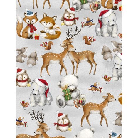 Woodland Gifts Critter Couples Gray Makiko Wilmington Prints Cotton Fabric