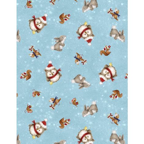 Woodland Gifts Critter Toss Light Blue Makiko Wilmington Prints Cotton Fabric