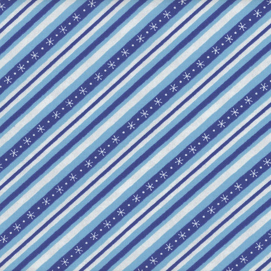 Woodland Gifts Diagonal Stripe Blue Makiko Wilmington Prints Cotton Fabric