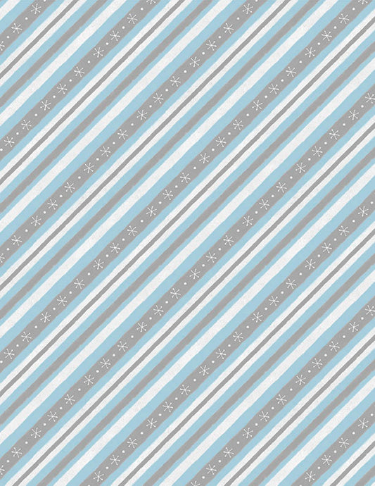 Woodland Gifts Diagonal Stripe Gray Aqua Makiko Wilmington Prints Cotton Fabric