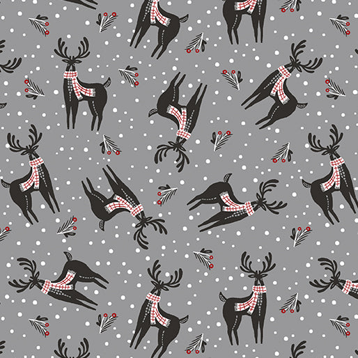 Woodland Magic Deer Grey Jessica Flick Benartex Cotton Fabric