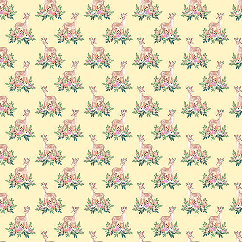 Woodland Wander Pink Deer Blooms Yellow Jo Taylor 3 Wishes Cotton Fabric