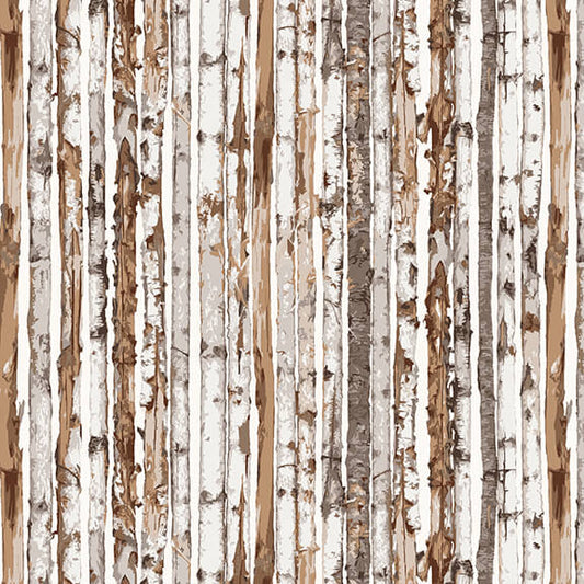 Woodland Whispers Birch Stripe Brown Jan Shade Beach Henry Glass Cotton Fabric