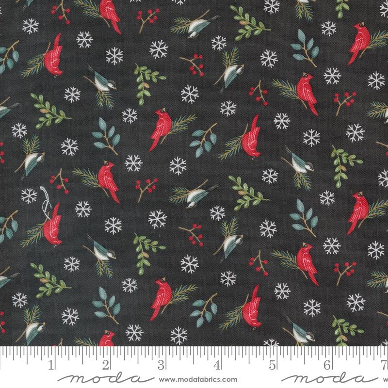 Woodland Winter Birds Snowflakes Charcoal Black Deb Strain Moda Cotton Fabric