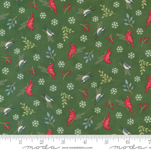 Woodland Winter Birds Snowflakes Pine Green Deb Strain Moda Cotton Fabric