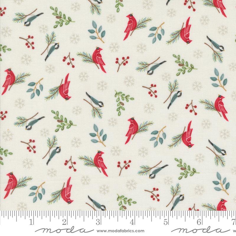 Woodland Winter Birds Snowflakes Snowy White Deb Strain Moda Cotton Fabric