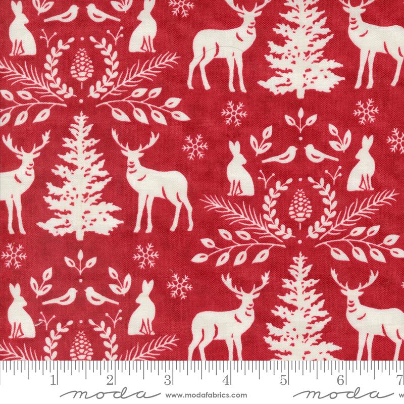 Woodland Winter Damask Animals Cardinal Red Deb Strain Moda Cotton Fabric