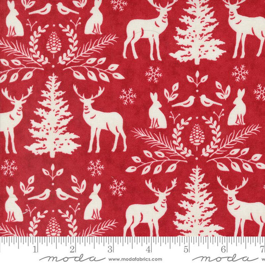 Woodland Winter Damask Animals Cardinal Red Deb Strain Moda Cotton Fabric