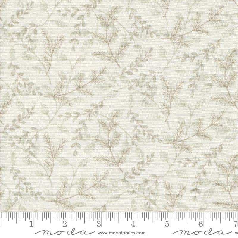 Woodland Winter Greenery Monotone Pine Leaves Snowy White Deb Strain Moda Cotton Fabric