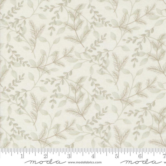 Woodland Winter Greenery Monotone Pine Leaves Snowy White Deb Strain Moda Cotton Fabric