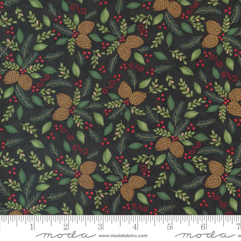 Woodland Winter Pinecones Foliage Charcoal Black Deb Strain Moda Cotton Fabric