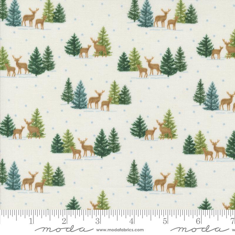 Woodland Winter Tiny Tree Deer Snowy White Deb Strain Moda Cotton Fabric