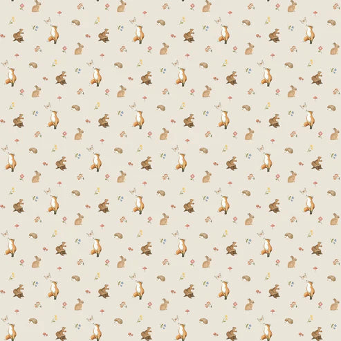 Woodland Heart Mini Animals Beige Multi Deborah Edwards & Kathryn Christensen Northcott Cotton Fabric NC-DP28723-12