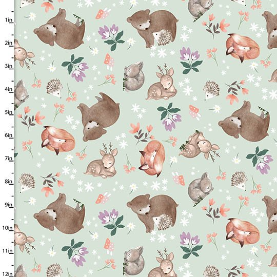 Woodland Wander Pink Animal Toss Multi Jo Taylor 3 Wishes Cotton Fabric 3W-20236-MLT