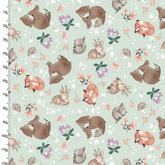 Woodland Wander Pink Animal Toss Multi Jo Taylor 3 Wishes Cotton Fabric 3W-20236-MLT