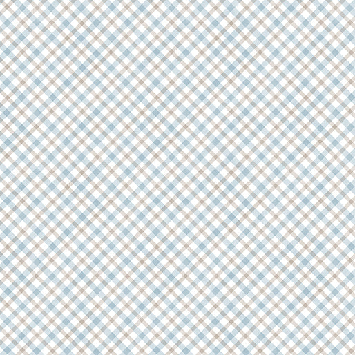 Woodland Wonderland Little Plaid Blue Tan Nicole Decamp Benartex Cotton Fabric BE-14989-52