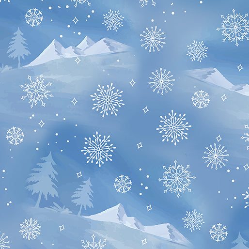Woodland Wonderland Mountain View Medium Blue Nicole Decamp Benartex Cotton Fabric BE-14983-54