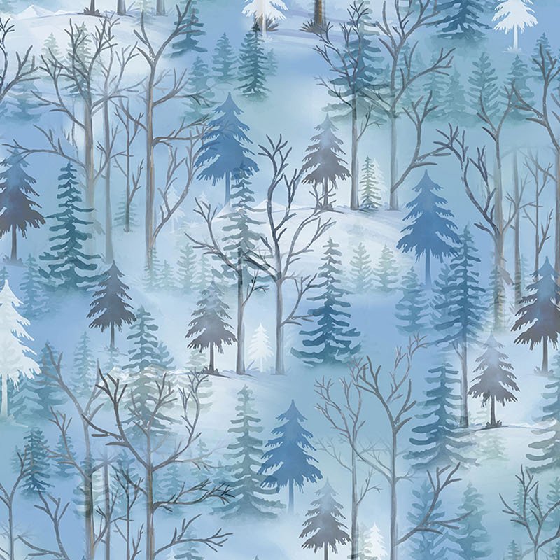 Woodland Wonderland Pine Blue Nicole Decamp Benartex Cotton Fabric BE-14988-54