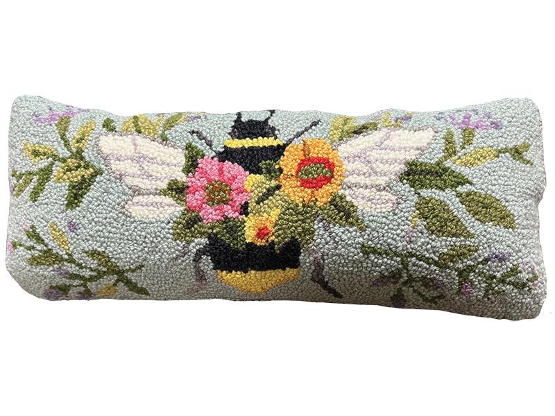 Floral Bee Hive Wool Hook Pillow 8"x20" Peking Handicraft, Inc.