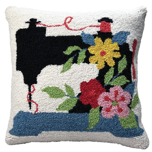 Wool Hook Pillow Sew Machine 16''x16'' designed by Moda H&G