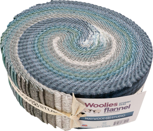 Woolies FLANNEL Stormy Seas Roll Up  2.5'' Strips Bonnie Sullivan Maywood Studio Cotton Fabric