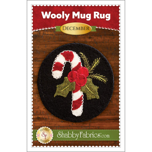 Wooly Mug Rug December Christmas Candy Cane 5"x5" Pattern Shabby Fabrics