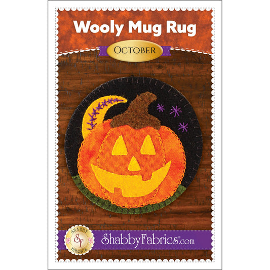 Wooly Mug Rug October Jack-o-lanterns 5"x5" Pattern Shabby Fabrics