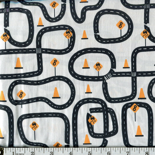 Working Wheels Road Bump Gray Paintbrush Studios Cotton Fabric PBS-120-21925