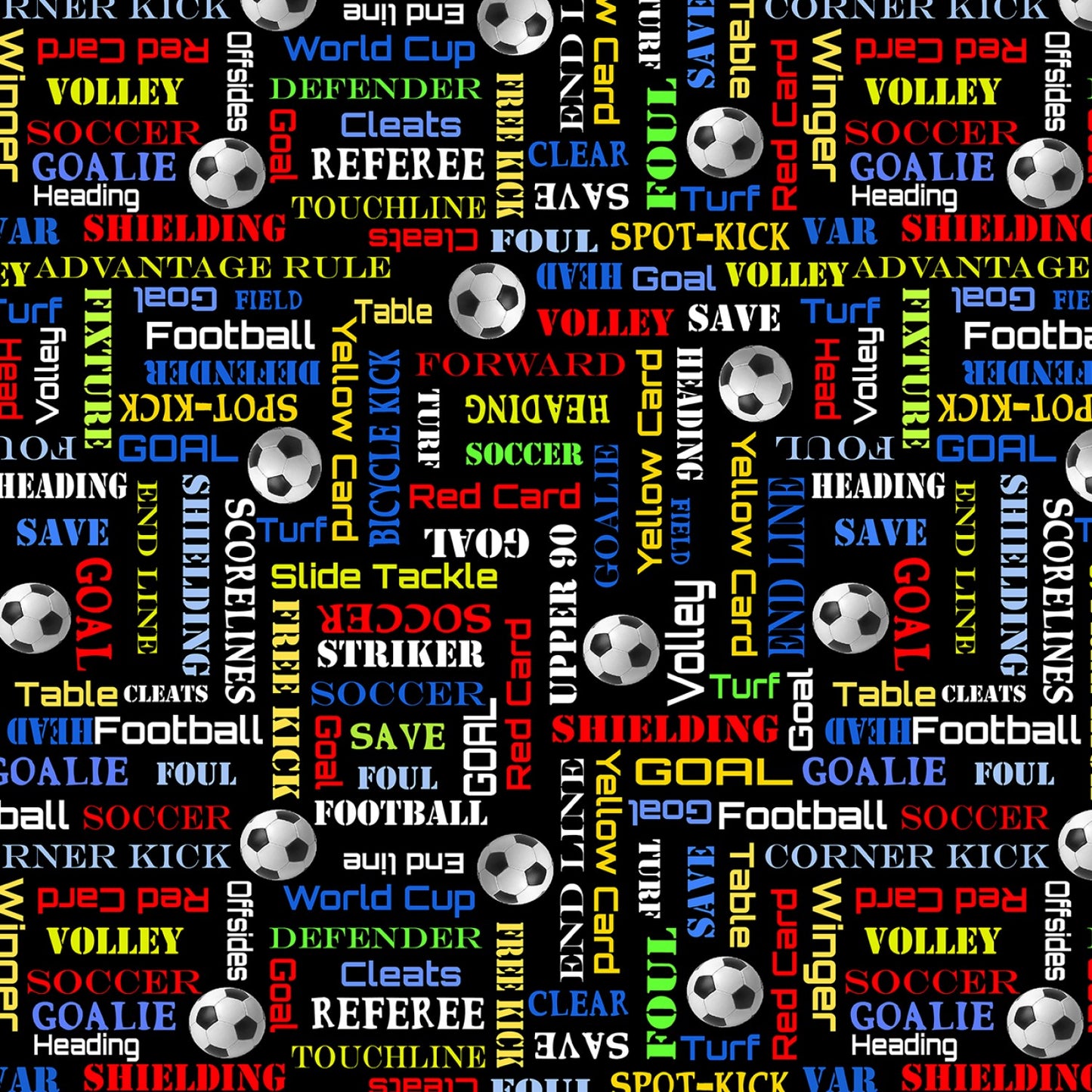 World Cup Soccer Words Black Kanvas Studio Benartex Cotton Fabric