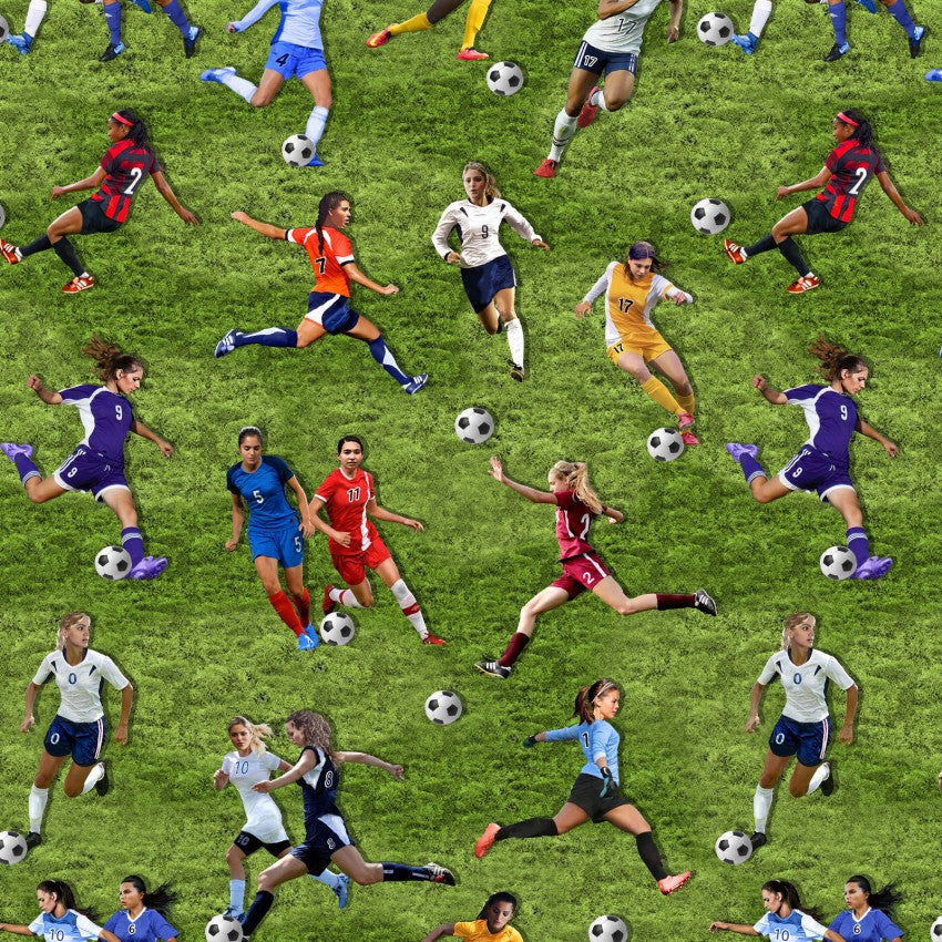 World Cup Womens Soccer Field Green Kanvas Studio Benartex Cotton Fabric