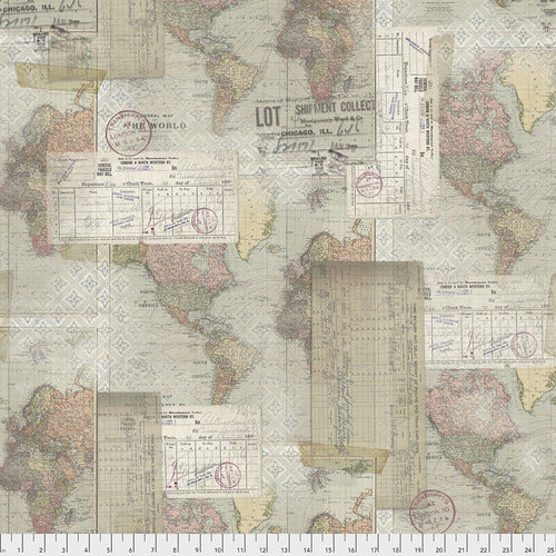 Foundations World Map Multi Alchemy Tim Holtz Eclectic Elements Free Spirit Cotton Fabric