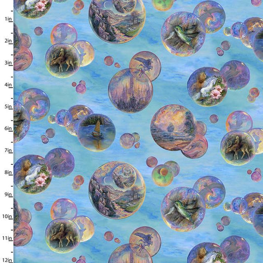 World of Wonder Bubbles Blue Josephine Wall 3 Wishes Cotton Fabric