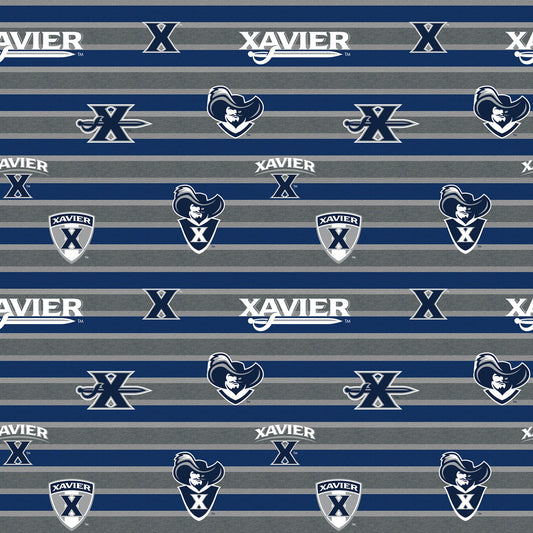 Xavier Musketeers NCAA College Polo Stripe Sykel Enterprises Polyester Fleece Fabric XAV-1151