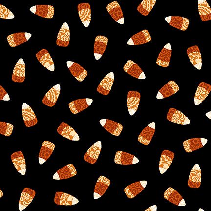 Spooky Night Damask Candy Corn Black Grace Popp Studio E Quilting Fabric