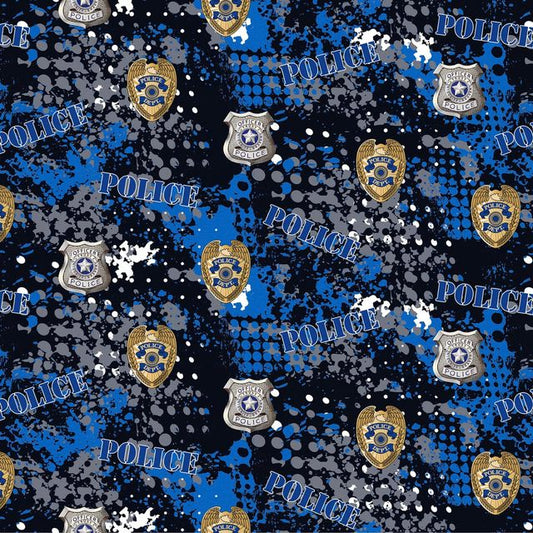 Police Abstract Geo Print Black Sykel Cotton Fabric