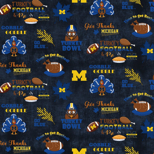 Michigan Wolverines NCAA College Thanksgiving Turkey Bowl Sykel Cotton Fabric