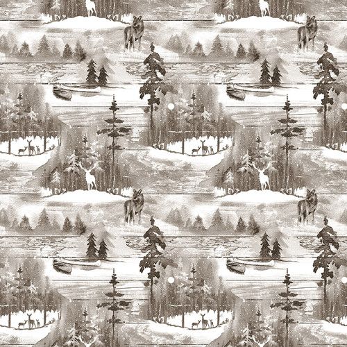 Cold Winter Morning Tonal Scenic Taupe Brown Gray Kathleen Francour Studio E Cotton Fabric