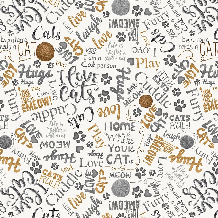 You Had Me at Meow Ball of Yarn and Text Natural White Timeless Treasures Cotton fabric