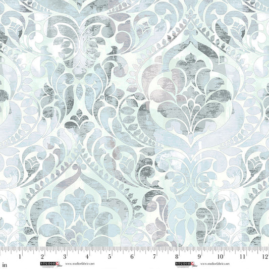 You Damask! 118" Wideback Damask Ice Chelsea DesignWorks Studio E Cotton Fabric SE-8568-17