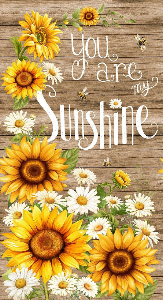 You are my Sunshine Daisies Brown Wood Plank 24" Timeless Treasures Cotton Fabric TT-PANEL-CD3880 BROWN