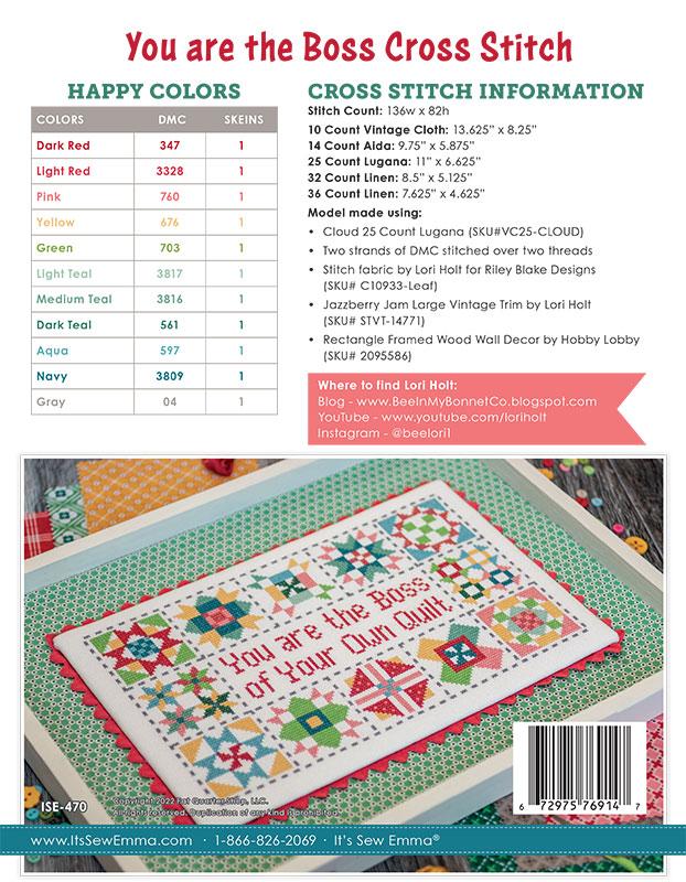 You are the Boss Cross Stitch Pattern Lori Holt of Bee in my Bonnet Its Sew Emma ISE-470