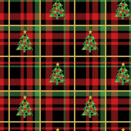 Yule Cool Tree Plaid Black Freckle and Lollie Cotton Fabric