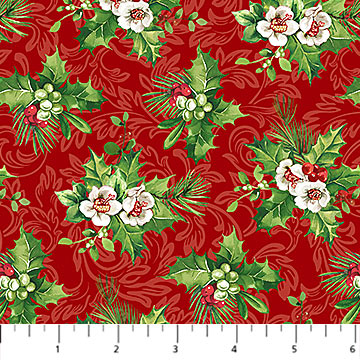 Yuletide Traditions Hellebore Red Multi Deborah Edwards Northcott Cotton Fabric