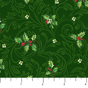 Yuletide Traditions Holly Mini Green Multi Deborah Edwards Northcott Cotton Fabric